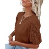 Womens Short Sleeve Lightweight Sweaters Crewneck Knit Pullover Tops with Crochet Sleeve Casual Crochet Blouse Shirt for Spring, Summer - 2 of 4