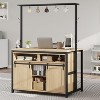 42” Kitchen Island with Power Outlet, Rustic Wood Coffee Bar, Sliding Barn Door, 9 Hooks, Open Shelves & Mobile Storage Cabinet, Natural Wood - 4 of 4