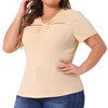 Agnes Orinda Women's Plus Size Ribbed Knit Cut-Out Twist Knot V Neckline Short Sleeve T-Shirt - 2 of 4