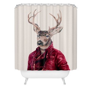 Animal Crew Red Deer Shower Curtain Red - Deny Designs: Polyester Microfiber, Machine Washable, Ring Top - 1 of 3