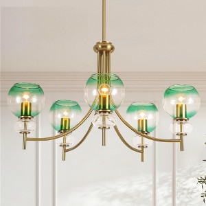 Rennnsan Jessica 5-Light Modern Glam Gold Branch Sputnik Gradient Open Green Glass Globe Chandelier with Clear Glass Accents - 1 of 4