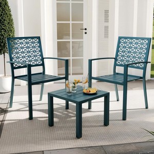 3 Piece Outdoor Bistro Set, Stackable Patio Conversation Set with Square Table and Chair - 1 of 4