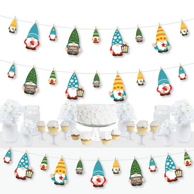 Big Dot of Happiness Garden Gnomes - Forest Gnome Party DIY Decorations - Clothespin Garland Banner - 44 Pieces