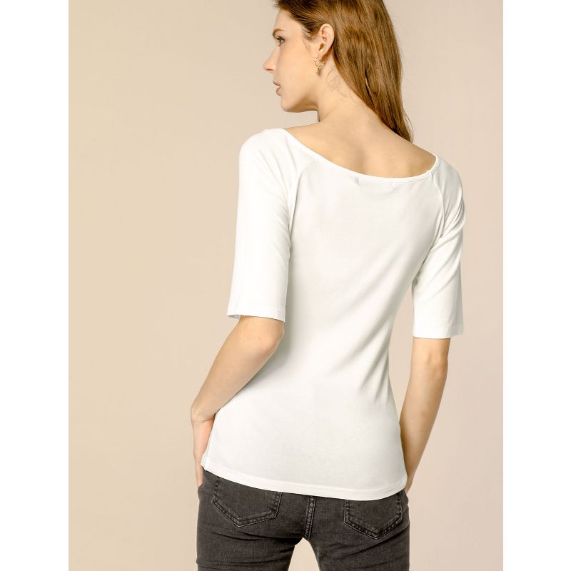 Allegra K Women's Half Sleeves Scoop Neck Fitted Layering Soft T-Shirt, 4 of 8