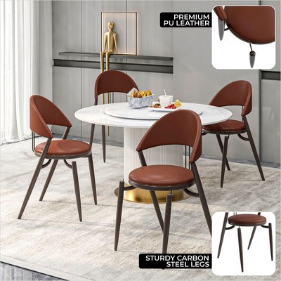 Venice Dark Brown Leather Upholstered Side Chair with Metal Legs