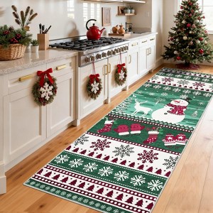 Christmas Runner Rug – Washable, Non-Slip, Santa & Reindeer Print, Low Pile, Foldable Carpet for Hallway, Kitchen, Bedside - 1 of 4