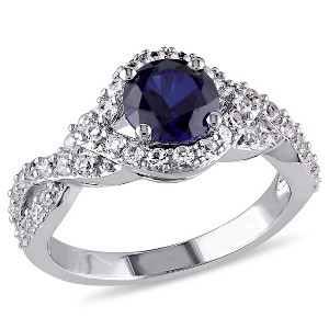 EVERLY JEWELRY | Sterling Silver 2 1/10 CT TGW Created Blue Sapphire Created White Sapphire Fashion Ring - 1 of 4
