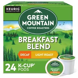 24ct Green Mountain Coffee Breakfast Blend Decaf Keurig K-Cup Coffee Pods Decaffeinated Light Roast