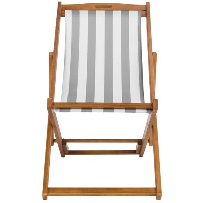 Loren Natural Teak and Grey Stripe Foldable Sling Chair Set