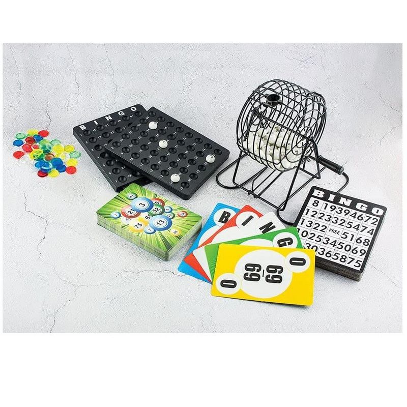 KOVOT Complete Bingo Set with Metal Rotary Cage Numbered Balls, Master Board, Bingo Cards, & Color Chips, 2 of 3