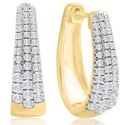 Pompeii3 1Ct Diamond Tapered Oval Shape Hoops in 10k Yellow Gold Lab Created 19mm Tall