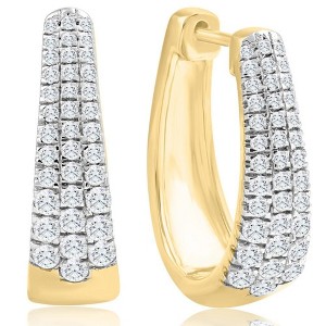 Pompeii3 1Ct Diamond Tapered Oval Shape Hoops in 10k Yellow Gold Lab Created 19mm Tall - 1 of 4