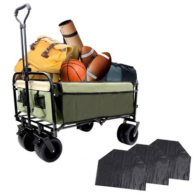 DOMETOUR 440lbs Collapsible Foldable Wagon Cart with Strapping System, Beach Utility Cart for Camping, Shopping Sports Gardening Fishing