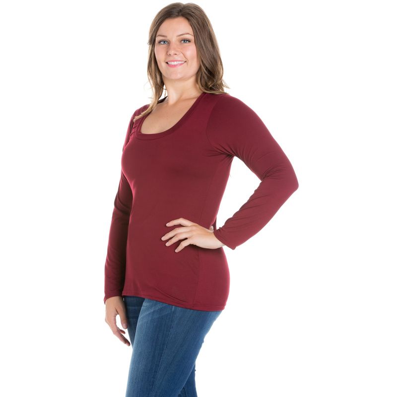 24seven Comfort Apparel Womens Solid Long Sleeve Scoop Neck Plus Size Top, 2 of 5