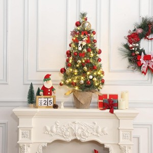 Pre-lit Artificial Mini Christmas Tree 3.5ft Premium Unlit Realistic Tree Holiday Décor Includes Base White Lights - 1 of 4