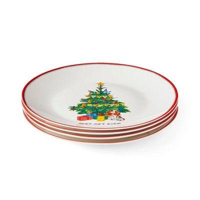 Spode Kit Kemp Doodles Christmas Cake Plates, Set of 4 – Whimsical Festive Illustrations with Cheeky Taglines, Decorative Holiday Dessert