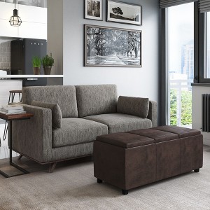 CAVINAS Faux Leather Storage Ottoman Bench with 3 Flip Over Serving Trays,Modern Storage Ottoman,Storage Benches for Living Room,Bedroom - 1 of 4