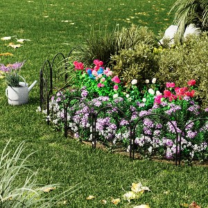 Decorative Garden Fence, Arched No Dig Fence Garden Edging Border, Rustproof Metal Animal Barrier with Ground Stake for Dog, Rabbit, Patio Decor - 1 of 4