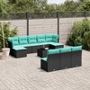 vidaXL 11 Piece Patio Sofa Set with Cushions Black and Blue Poly Rattan - With Table - 2 of 4