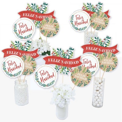 Big Dot of Happiness Feliz Navidad - Holiday and Spanish Christmas Party Centerpiece Sticks - Table Toppers - Set of 15