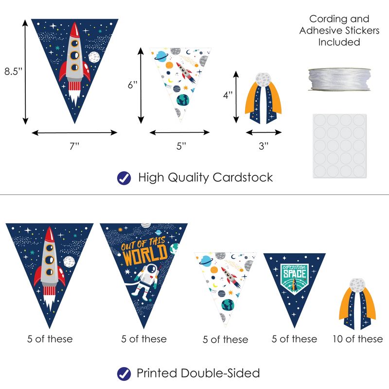 Big Dot of Happiness Blast Off to Outer Space - DIY Rocket Ship Baby Shower or Birthday Party Pennant Garland Decoration - Triangle Banner - 30 Pieces, 3 of 9