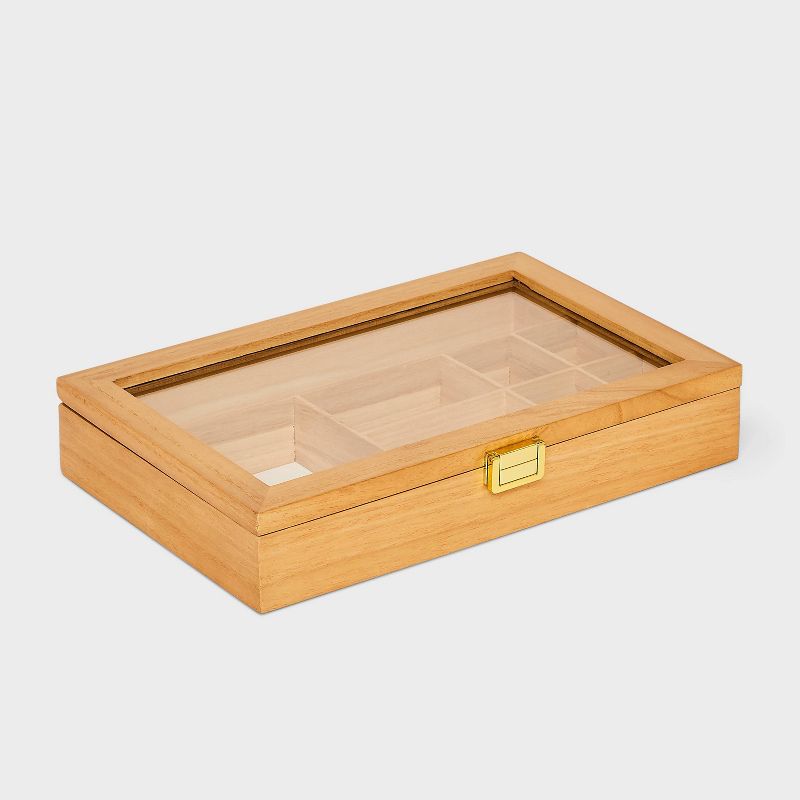 Paulownia Wood with Glass Top Organizer Jewelry Box - A New Day&#8482; Natural Wood, 1 of 3