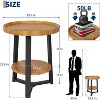 Acekool 2-Tier Round Side Table with Storage Shelf, Sturdy Steel Frame & Wood Finish, Compact End Table for Living Room, Bedroom, Rustic Walnut - 3 of 4