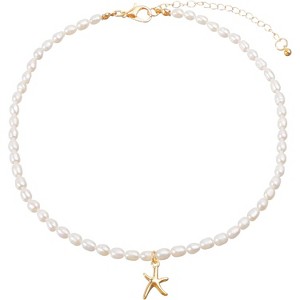 Women's Freshwater Pearl Choker Necklace, 14K Gold Plated Handmade Adjustable Boho Elegant Gift - 1 of 4