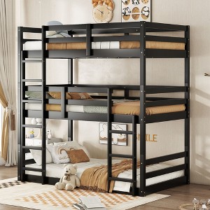 Sapphtopaz Space-Saving Twin over Twin Bunk Bed with Two Built-in Ladders & Guardrails, Triple Rubber Wood Bed Frame, No Box Spring Needed for Bedroom - 1 of 4