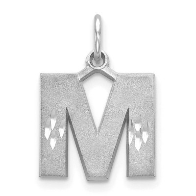 Black Bow Jewelry 14k White Gold, Julia Collection, Small Satin Block Initial M Pendant