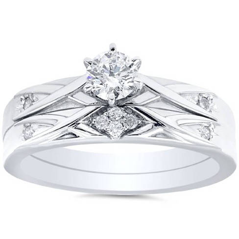 Pompeii3 3ct Diamond Engagement Wedding Ring Set 14K White Gold - Size 8