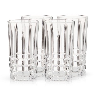 Viski Highland Square Cut Crystal Highball Glasses Set of 4