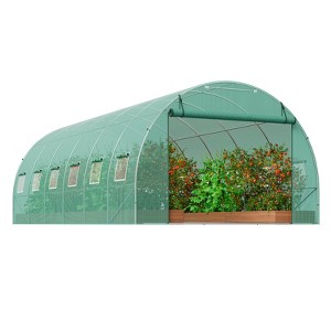 VEVOR Walk-in Tunnel Greenhouse, 19.4x9.7x6.5 ft Hoop House Greenhouse Tunnel with Galvanized Steel Frame, Green PE Cover, 12 Windows - 1 of 4