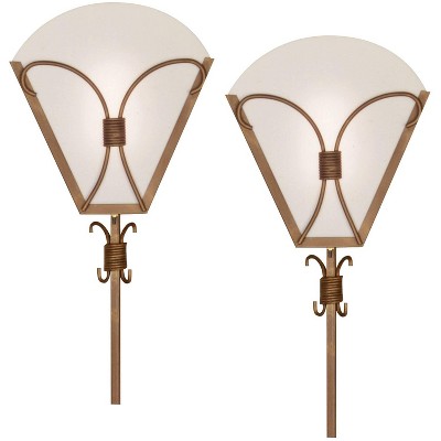 360 Lighting Art Deco Wall Lamps Set of 2 Old Bronze Metal Plug-In Light Fixture White Acrylic Shade for Bedroom Reading Living Room