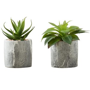 Cesicia 6" Tall Artificial Succulent Plant with Grey Cement Pots, Set Of 2 - 1 of 4