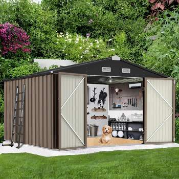 Metal Outdoor Storage Shed, Large Tool Shed with Lockable Doors & Air Vent, Waterproof Steel Utility Sheds for Patio Garden Lawn