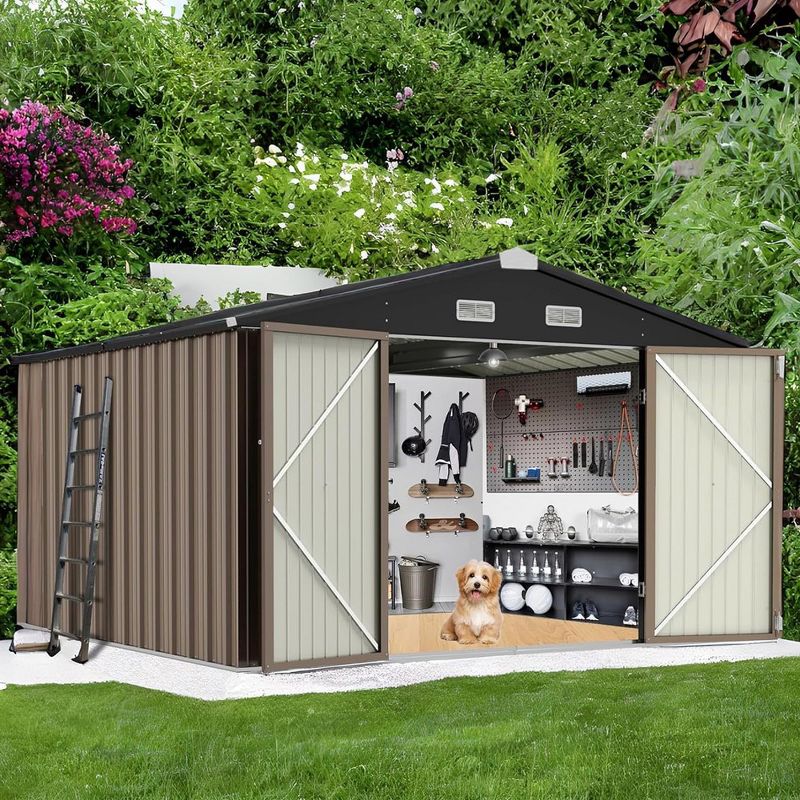 Metal Outdoor Storage Shed, Large Tool Shed with Lockable Doors & Air Vent, Waterproof Steel Utility Sheds for Patio Garden Lawn, 1 of 2