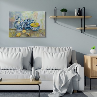 Lemons and Pottery Yellow Blue Classical Canvas Wall Art, 30 x 40