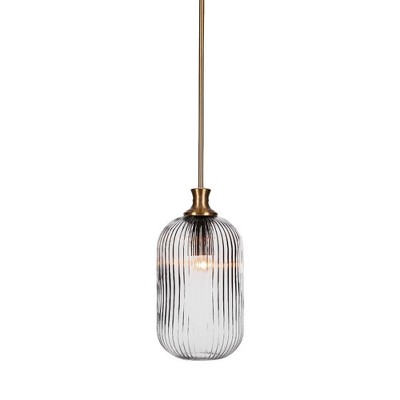Toltec Lighting Carina 1 - Light Pendant in  New Aged Brass with 8.25" Clear Ribbed Shade
