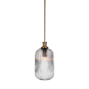 Toltec Lighting Carina 1 - Light Pendant in  New Aged Brass with 8.25" Clear Ribbed Shade - 1 of 1
