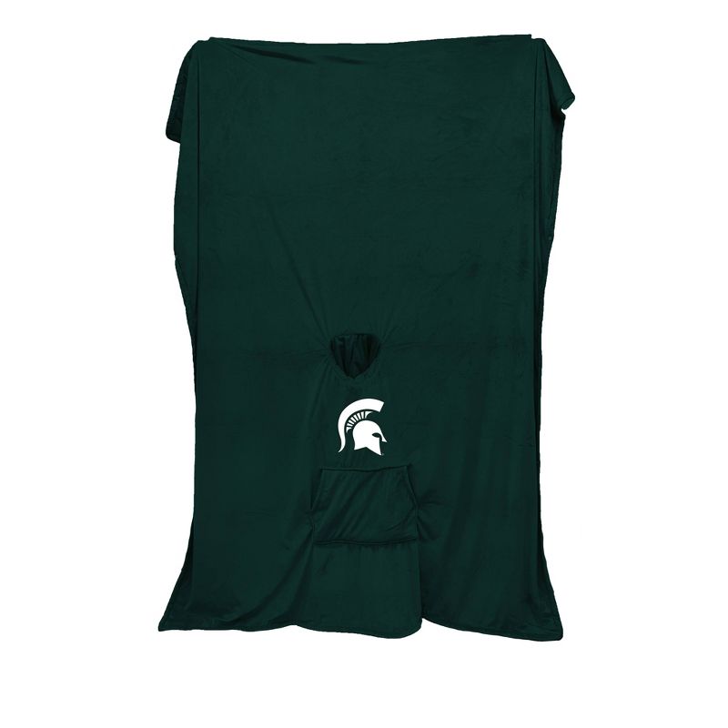 NCAA Michigan State Spartans Team Color Bloncho with Logo Patch and Faux Shearling Inside Throw Blanket, 3 of 4