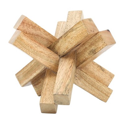 Sagebrook Home 6" x 6" Wooden Jack Sculpture Decor - Contemporary Rustic Brown Decorative Table Accent for Unique Home or Office Decor - Bookshelf,