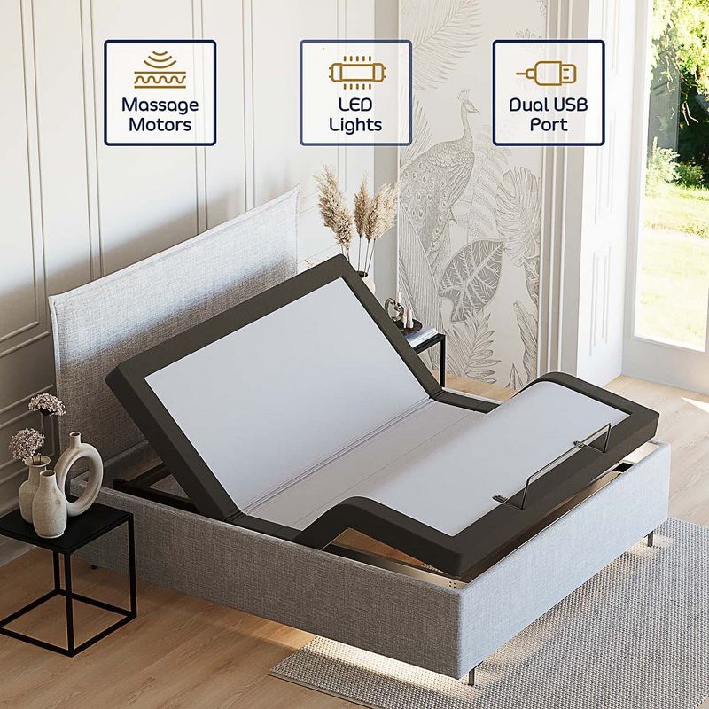 Nestl Adjustable Bed Base, Zero Gravity Massage Bed Frame with Wireless Remote, USB Ports, & Built-In LED Lights, 3 of 6