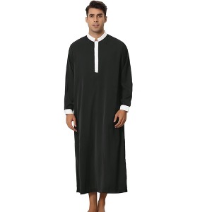 Lars Amadeus Men's Contrast Color Banded Collar Long Sleeves Nightshirt - 1 of 4