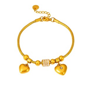 Gold Stainless Steel Heart - Accented Classic Women's Bracelet - 1 of 4