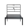 FurnitureR Metal Bed Frame Twin with Led Lights and Charging Station, Mattress Foundation, Iron-Art Headboard and Footboard, Storage Shelves, Black - 2 of 4