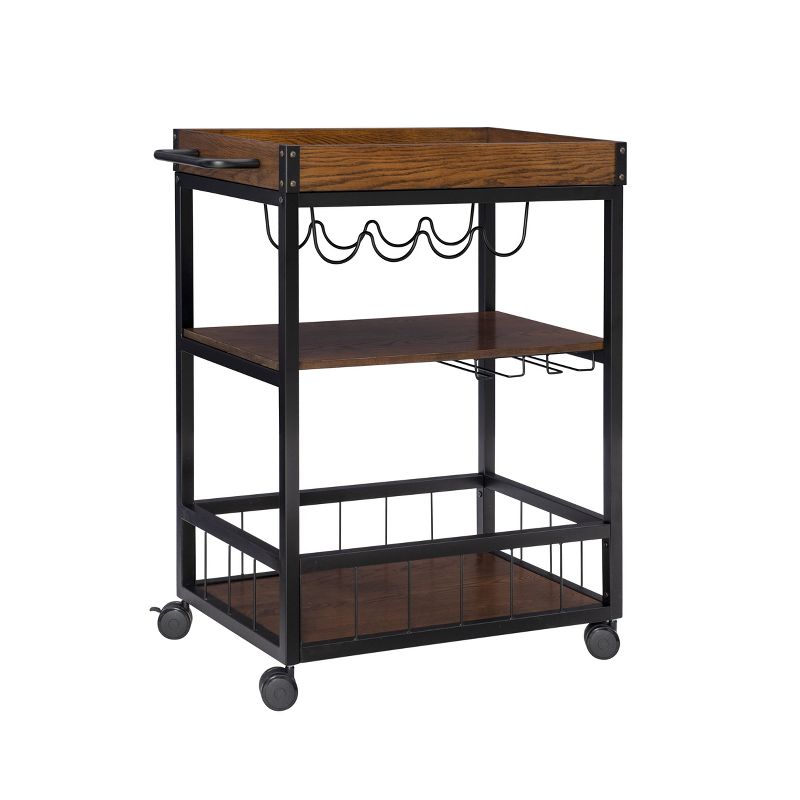 Austin Industrial Metal/Wood Kitchen Cart 3 Shelfs Bottle &#38; Glass Racks Storage on Wheels - Linon, 1 of 14