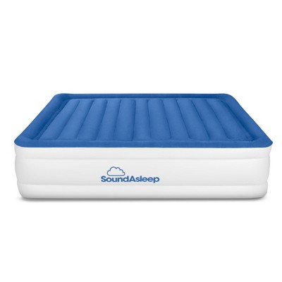 Full Size Blue and White Raised Air Mattress with Pump