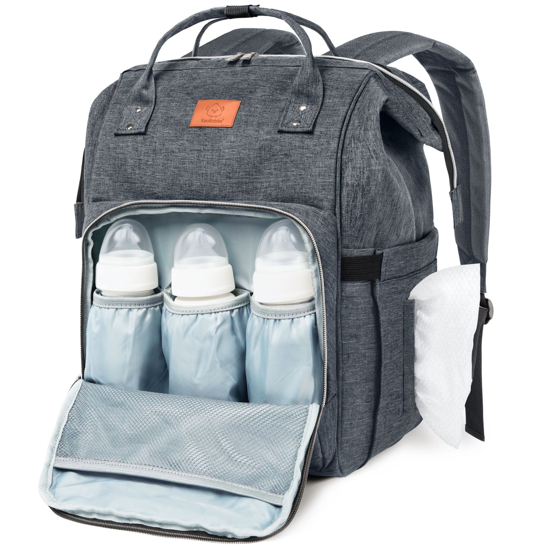 KeaBabies Original Diaper Bag Backpack, Multi Functional, Water-resistant, Large Baby Bags for Girls, Boys (Mystic Gray)