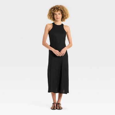 Women's Racerback Linen Midi A-Line Dress - Future Collective Black
